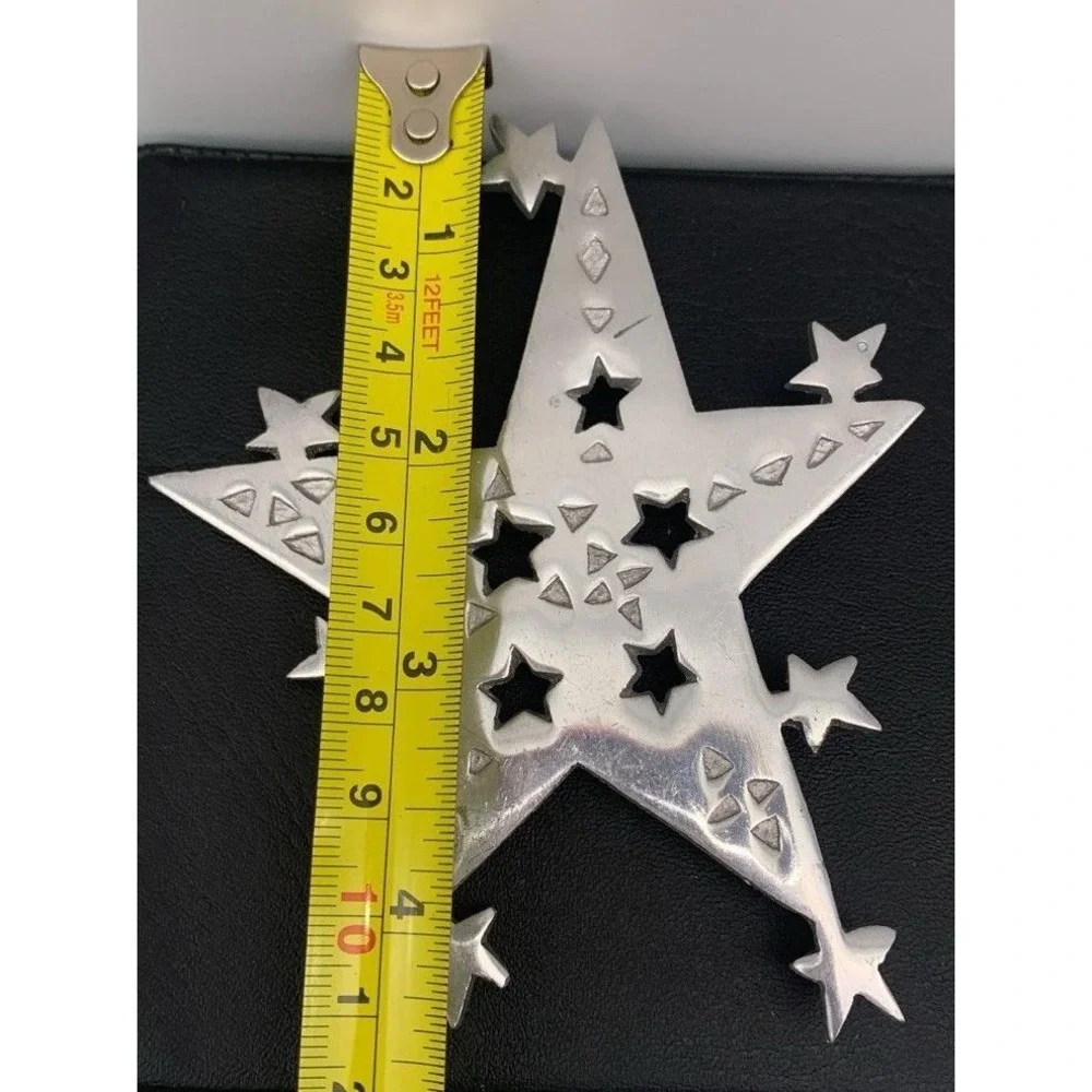 Vintage Handmade Artisan Large Silver Tone Celestial Star Brooch